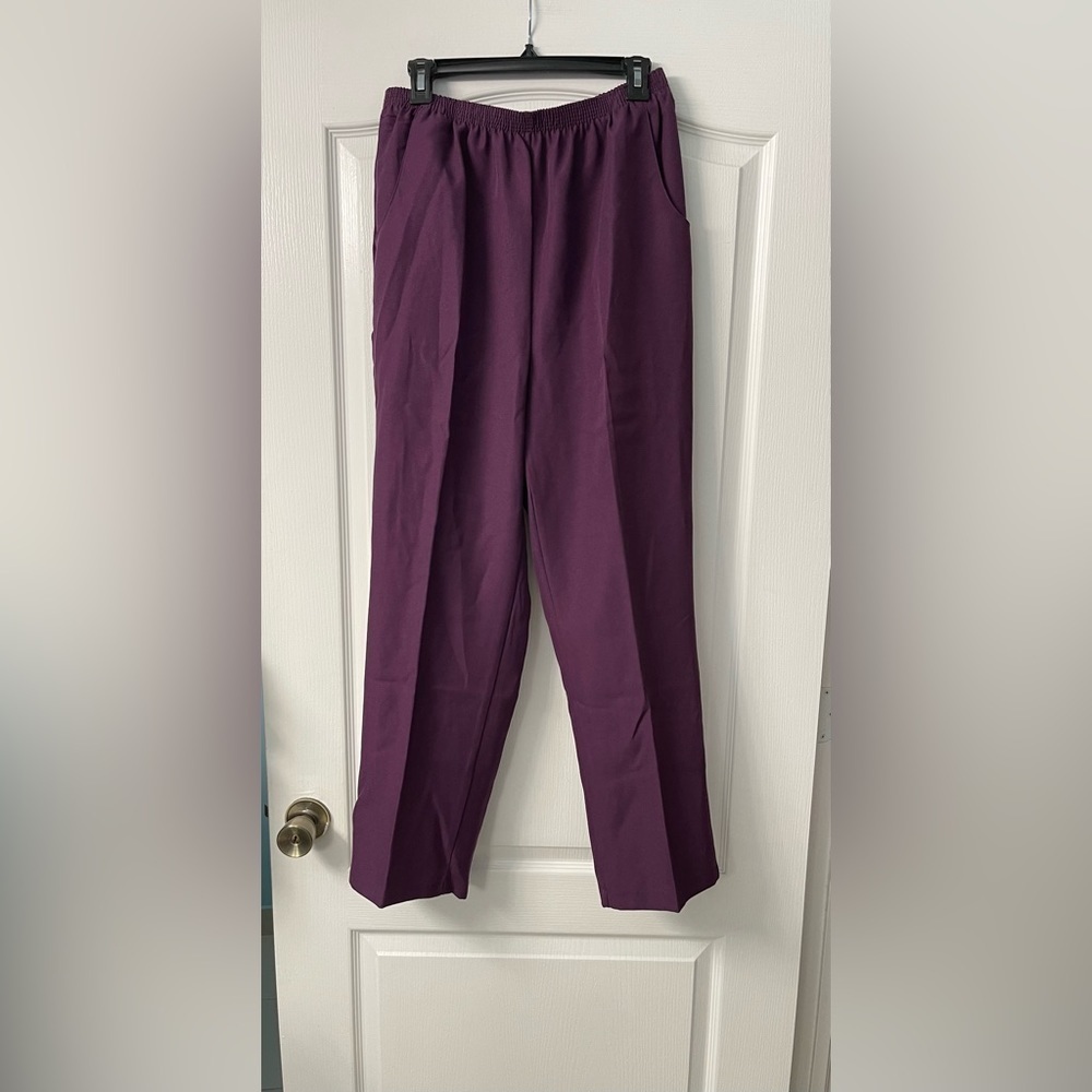 Salon Studio Purple/Plum 100% Polyester Elastic Waistband Pants Plus